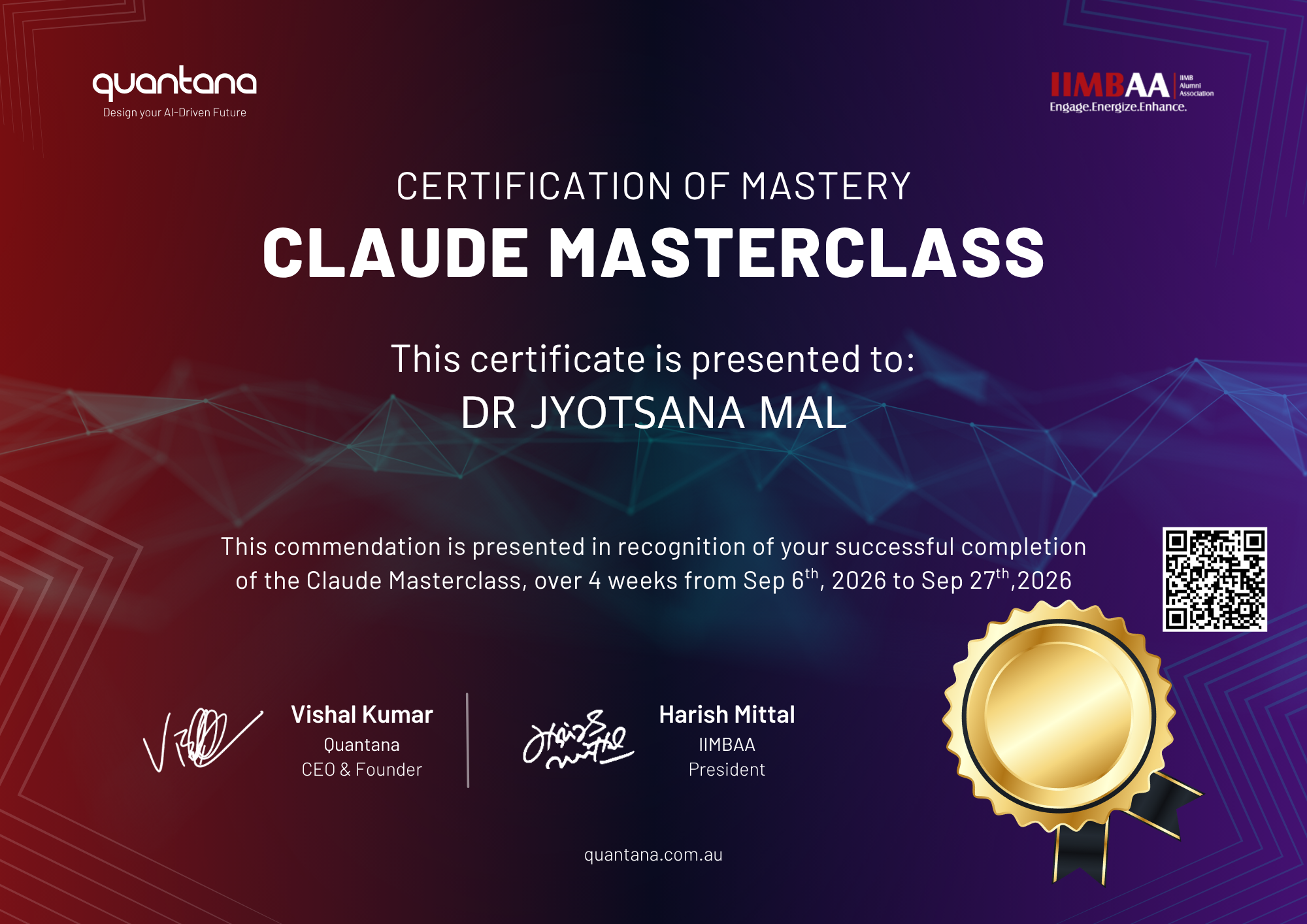 Certificate for Dr Jyotsana Mal